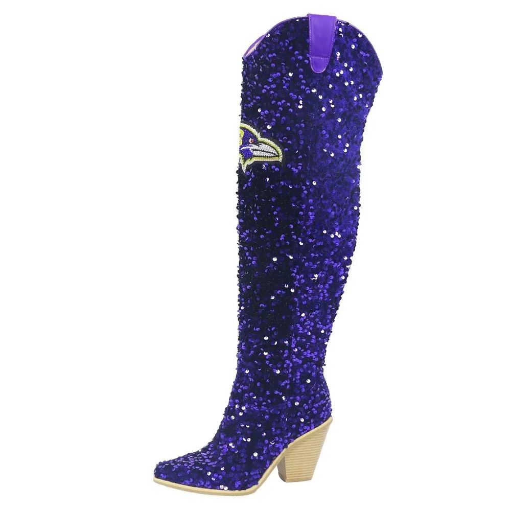 NFL Licensed Team Colored Sequin Over the Knee Boot-Baltimore Ravens